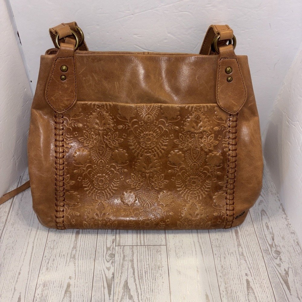 The Sak Melrose Leather Satchel Tobacco Floral Embossed Women's Purse